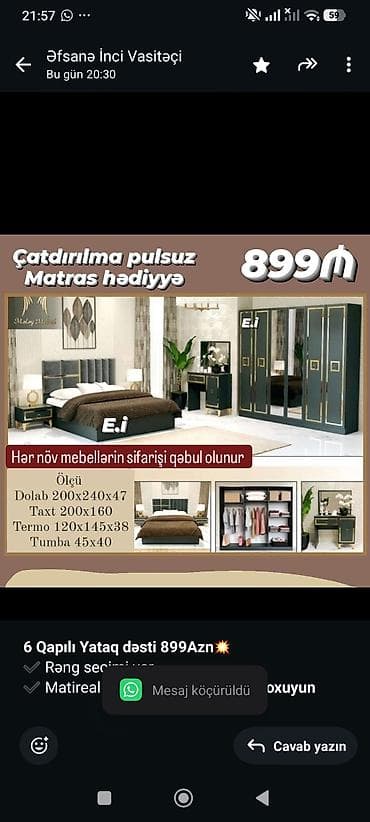 mebel trimo: *6 Qapılı Yataq dəsti 899Azn💥* ✔️ Rəng seçimi var ✔️ Matireal Rusiya — 1