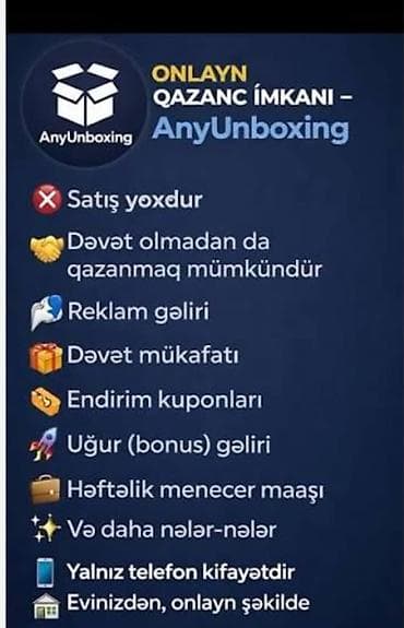 3 birinde printer: AnyUnboxing – onlayn qazanc platforması - 15 saniyəlik reklam — 1