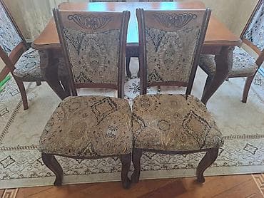 stol dəsdi: Qonaq otağı üçün, Açılan, Dördbucaq masa, 6 stul — 10