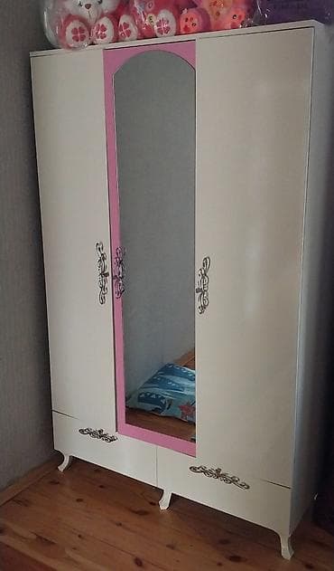 3 qapılı, Güzgülü, Rəngli, Digər material, Açılan, Düz dolab