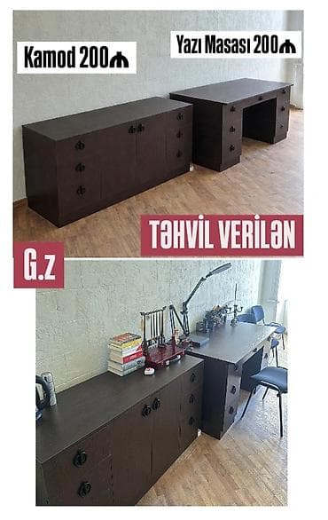 mdf metbex mebelleri: Ofis mebelləri dəsti – kamod və yazı masası - Rəng: tünd qəhvəyi — 1
