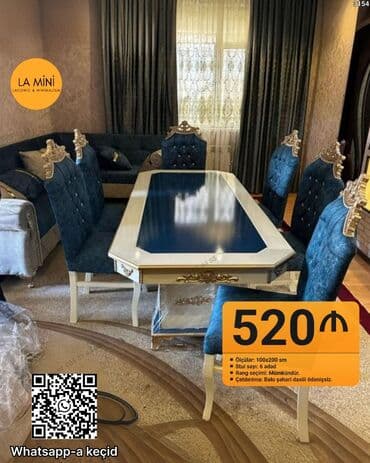 Qonaq otağı üçün, Açılmayan, Dördbucaq masa, 6 stul