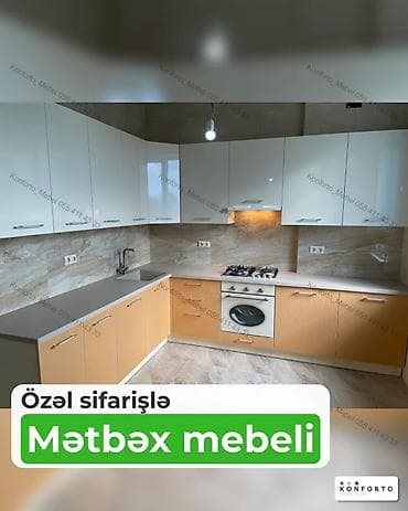 Xüsusi sifarişlə hazırlanan L formalı mətbəx mebeli. Model ağ parlaq — 1