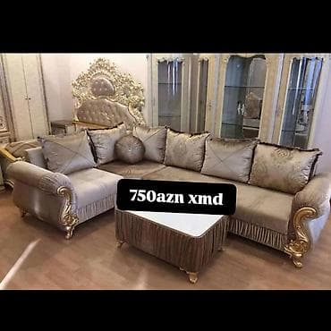 Lux klassik üslubda künc divan dəsti - Rəng: açıq şampan/qızılı