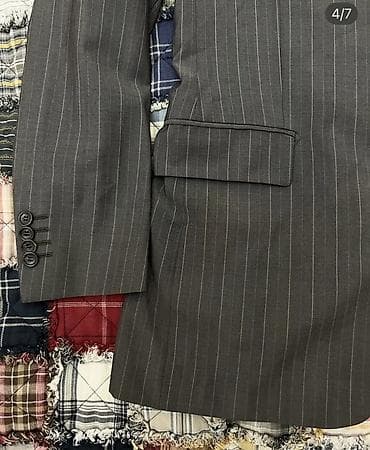 hamam xalat: İtaliya istehsalı klassik ştrixli kişi pencəyi - Rəng: tünd boz, incə — 4