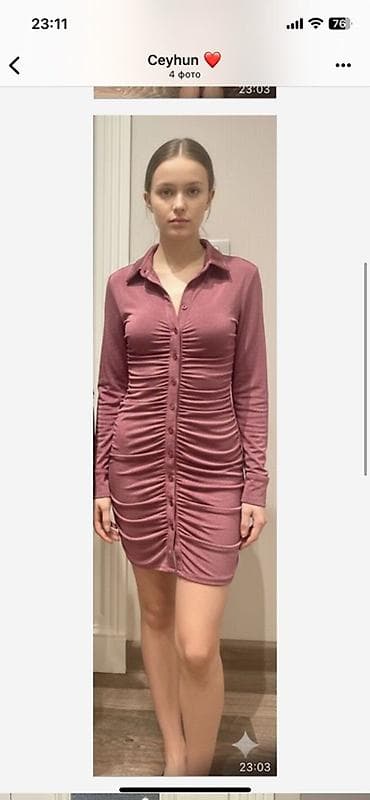 Qadın paltarı – köynək stili, bənövşəyi/şərab tonunda mini model - — 1