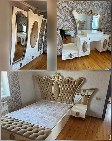 Двуспальная кровать, Шкаф, Трюмо, 2 тумбы, Б/у
