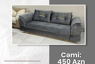 Mebel növü: Divan - Rəng: Tünd boz - Material: Yumşaq məxməri parça