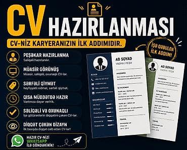 Reklam, çap: CV HAZIRLANMASI. QISA MÜDDƏT ƏRZİNDƏ HAZIRLANILIR. HAZIRLANDIQDAN — 1