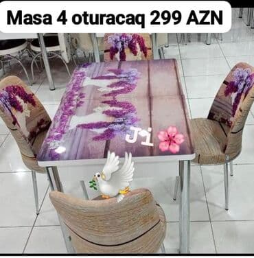 Mətbəx üçün, Yeni, Açılan, Dördbucaq masa, 4 stul