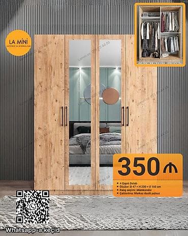 dolablar paltar: 4 qapılı, Güzgülü, Digər rəng, Taxta, Açılan, Düz dolab — 1