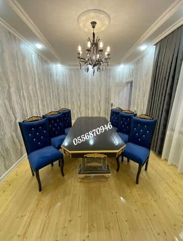 ders masaları: Qonaq otağı üçün, Yeni, Açılmayan, Dördbucaq masa, 6 stul — 2