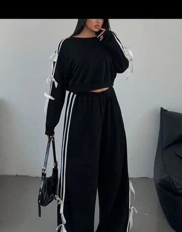 Qadın geyim dəsti – idman üslubunda, 2 parça - Rəng: qara, ağ