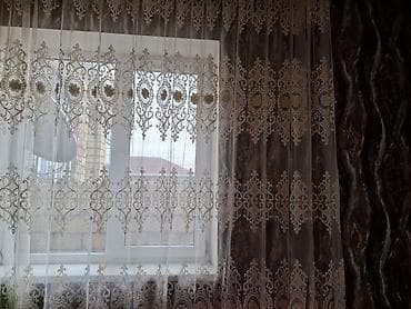 plastik qapi pencere: Pərdə dəsti – klassik naxışlı tül və qalın örtük pərdələri - — 1