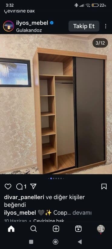 угловой шифоньер в спальню: Новый, Распашной, 2 двери Прямой шкаф, Гардеробный шкаф, Азербайджан — 19