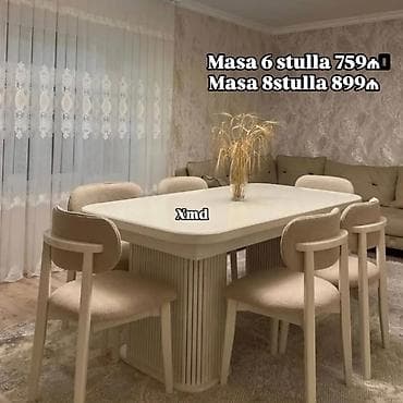 Yemək otağı üçün müasir masa və stul dəsti. Dəst şəkildəkı kimi açıq — 1