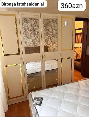 Dörd qapılı şkaf – klassik dizayn, krem rəngdə korpus və qızılı dekor lalafo.az -da Dörd qapılı şkaf – klassik dizayn, krem rəngdə korpus və qızılı dekor