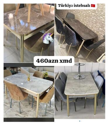 Mətbəx üçün, Açılmayan, Dördbucaq masa, 6 stul