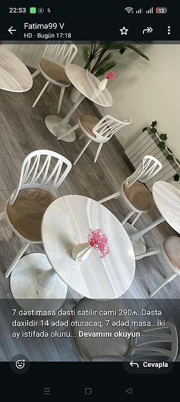 7 dəst masa dəsti satılır cəmi 290₼. Dəstə daxildir 14 ədəd oturacaq