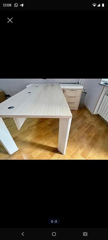 ofis dolablari: Ofis üçün L formalı iş masası və yan dolab dəsti - Rəng: açıq palıd — 5