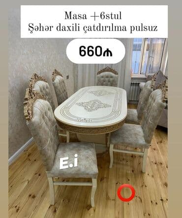 стеклянный стол: Для гостиной, Новый, 6 стульев — 1