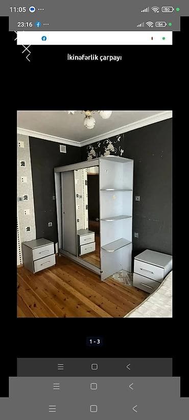 2 qapılı, Güzgülü, Boz, Digər material, Kupe, Düz dolab