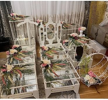 nişan üçün saç düzümləri: Zərif gəlin-gülnovruz və nişan dekor dəsti - Ayna səthli, ağ rəngli — 1