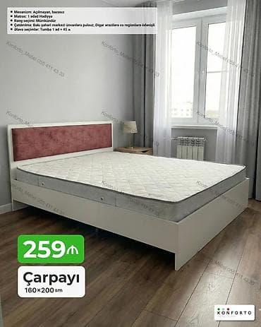 islenmis matras: Çarpayı – 160×200 sm - Mexanizm: açılmayan, bazasız - Matras: 1 ədəd — 1