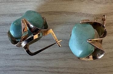 Аксессуары: Qızıl sırğalar – yaşıl-mavi təbii daşlı - Dizayn: Həcmli — 4