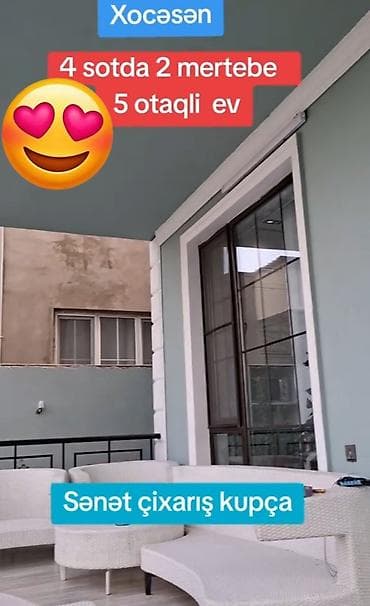 50 m2 ofislər: Xocəsən – 4 sot torpaq sahəsində 2 mərtəbəli, 5 otaqlı ev. - Geniş — 5