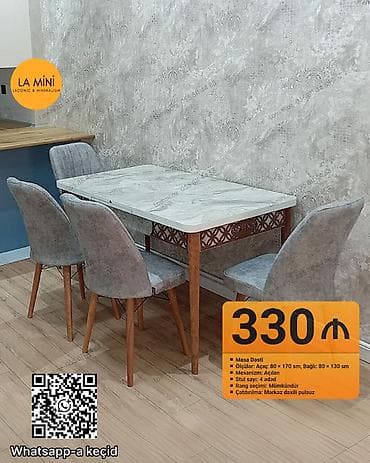 mərmər panel: Açılan, Dördbucaq masa, 4 stul — 1