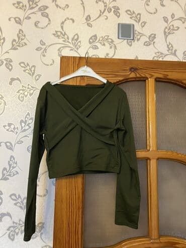 şalvar cins: Qadın uzunqol bluz - Rəng: tünd zeytun-yaşıl - Model: qısa kəsim — 1