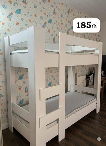 Детские двухъярусные кровати: Для девочки и мальчика, Б/у, Кровать, С матрасом, Без выдвижных ящиков, Дерево — 1