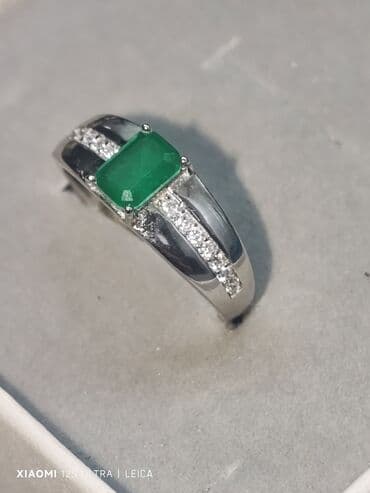 əqiq qaşlı uzuklər: Üzük, Gümüş, 925 Əyar, Zümrüd — 1