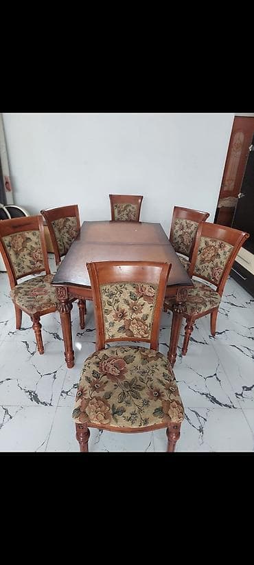 Qonaq otağı üçün, İşlənmiş, Dördbucaq masa, 6 stul