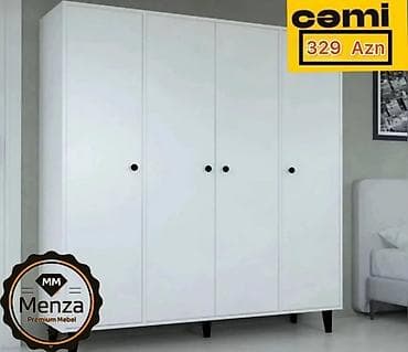 Dörd qapılı ağ rəngli dolab, müasir dizaynı ilə istənilən yataq