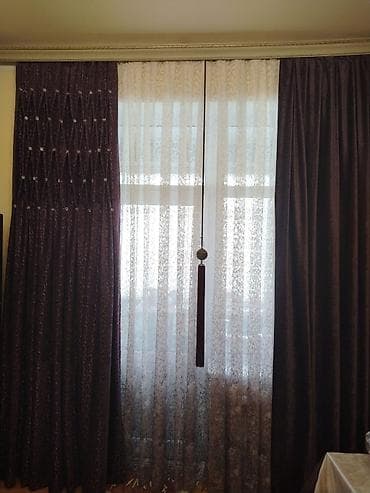 divar dekor: Zərif dekorativ pərdə dəsti - Komplekt: ikiqat sistem – tünd — 1