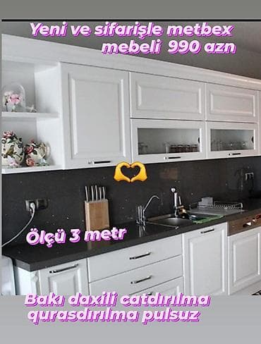 Mətbəx mebeli reng seçimi var ölçü 3 metr