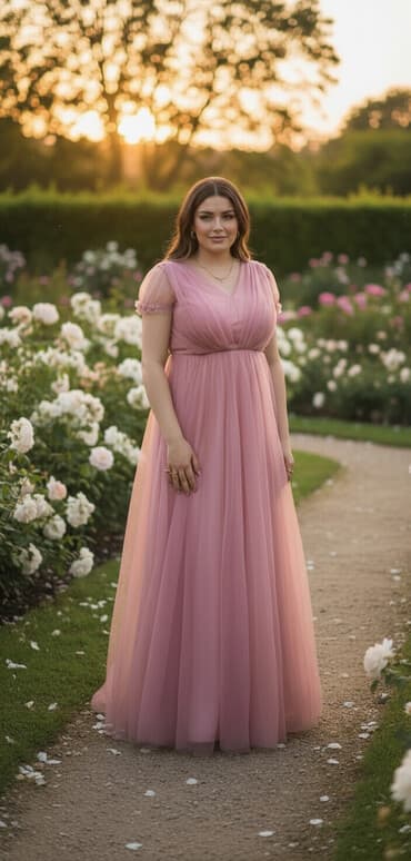 qadın toy geyimləri: Pudra-çəhrayı rəngdə uzun ziyafət donu - Model: A-kəsim, döş hissəsi — 1