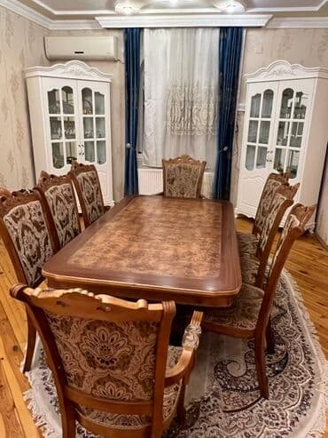 стол из массива дерева: Для гостиной, Раскладной, Прямоугольный стол, 8 стульев — 1