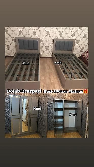 asilqan taxta: 2 təknəfərlik çarpayı, Dolab — 1