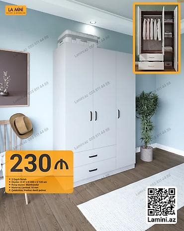 zivella az: 3 qapılı, Siyirməli, Ağ, Açılan, Düz dolab — 1