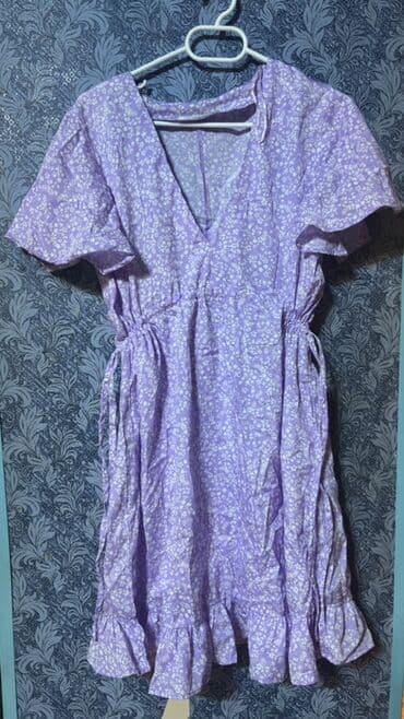 Женская обувь: Bənövşəyi rəngdə, xırda ağ çiçək naxışlı yay donu. - Model: qısa — 1