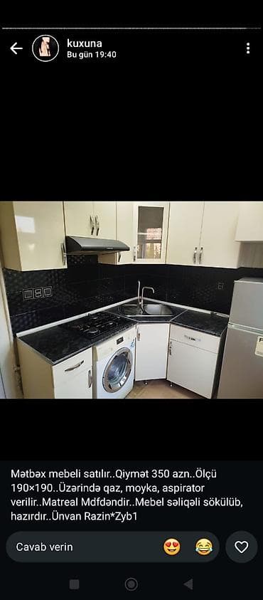 Mebel: 077 613 12 74 Mətbəx mebeli dəsti - Ölçü: 190×190 sm - Material: MDF — 1