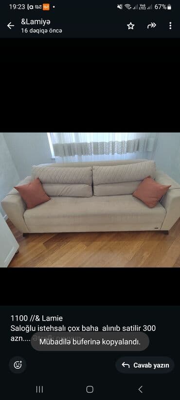 cay evi ucun divan islenmis: 1100 //& Lamie Saloğlu istehsalı çox baha alınıb satilir 300 azn — 1