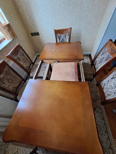 isdolar: Qonaq otağı üçün, İşlənmiş, Açılan, Dördbucaq masa, 6 stul — 2