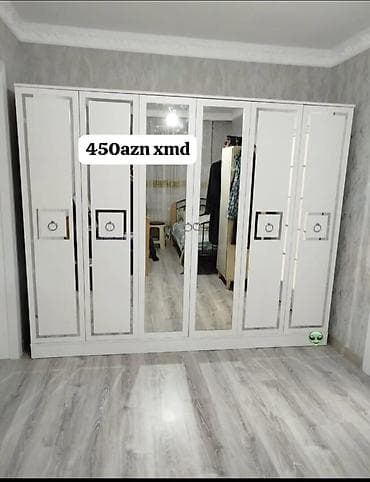 Yeni, 6 qapı, Güzgülü, Ağ, Digər material, Açılan, Düz dolab