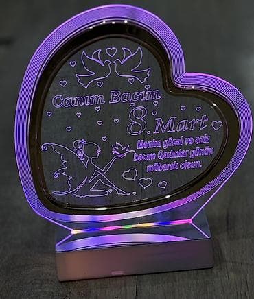 Картины и портреты: LED işıqlı akril abajur/tablo – 8 Mart üçün hədiyyə - Ürək formalı — 2