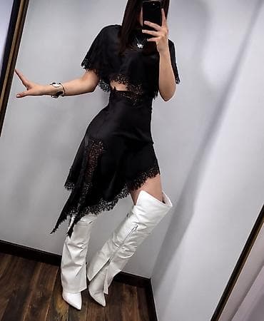 Qadın geyim dəsti – qara atlas və krujeva detallı - İki hissəli dəst