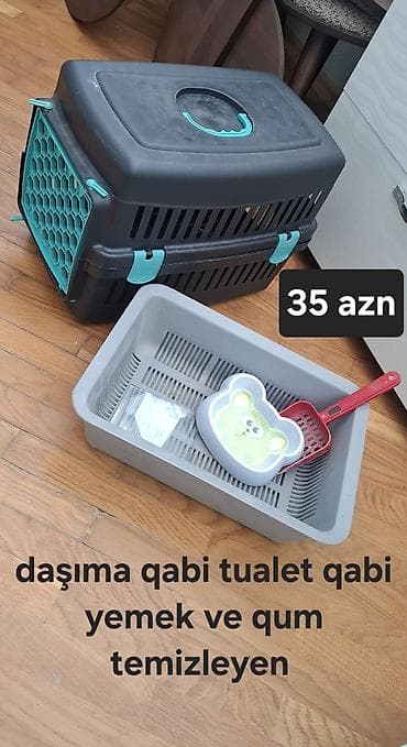 pişik cantaları: Ev heyvanları üçün aksesuarlar 1) Daşıma qabı + tualet qabı + yemək — 2